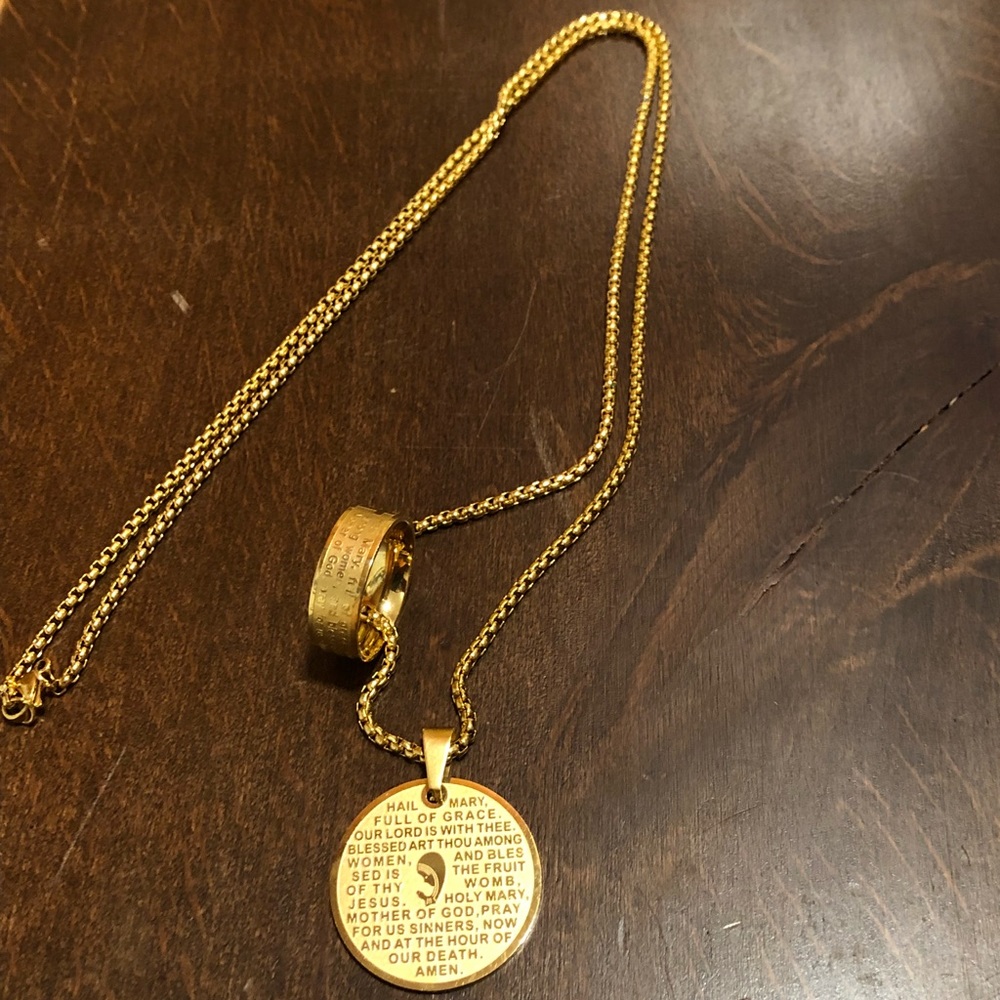 Brand New 18k gold plated chain, ring, & pendant.